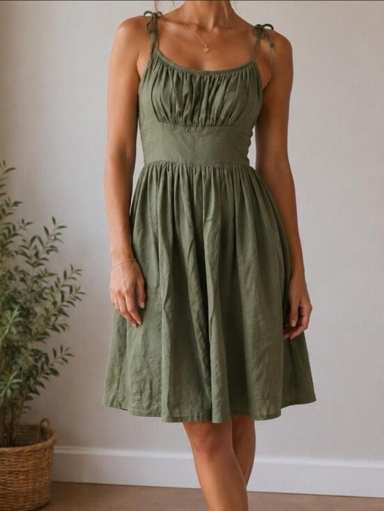 Son de Flor Dresses & Skirts - Hearts and Found 100% linen green midi dress Size M - Hunter / Army green dress